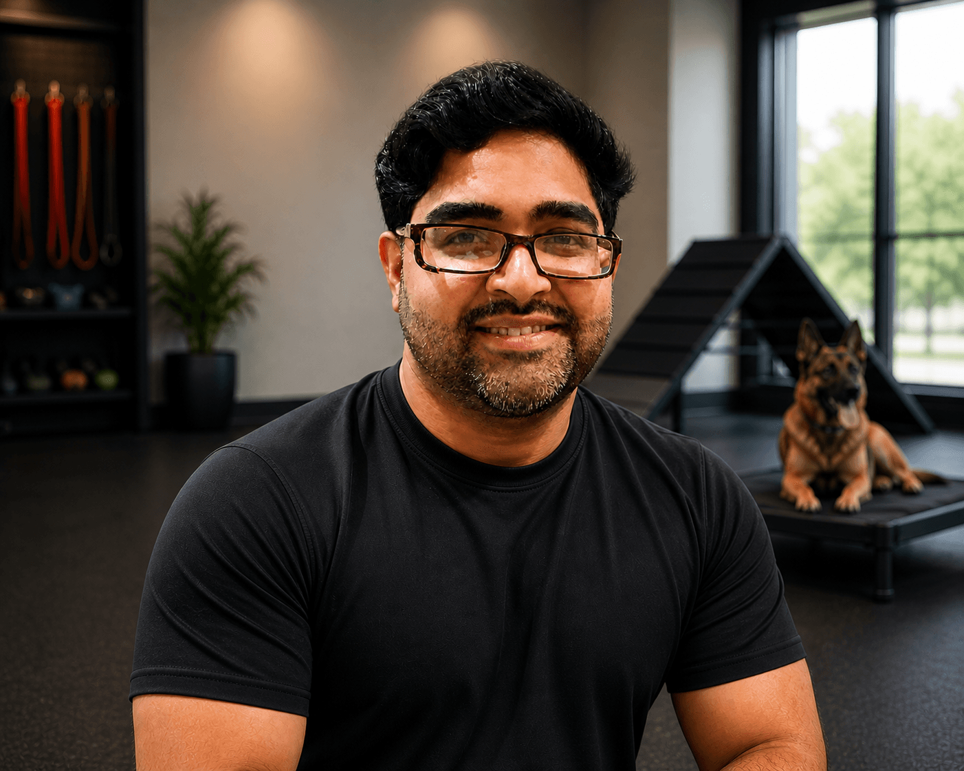 Ray Bhimani, master dog trainer at Dog Roar in Franklin Park, Chicago, with 17 years of experience